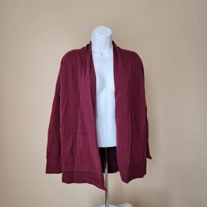 Lands' End Burgundy 100% Cotton Cardigan, M/P